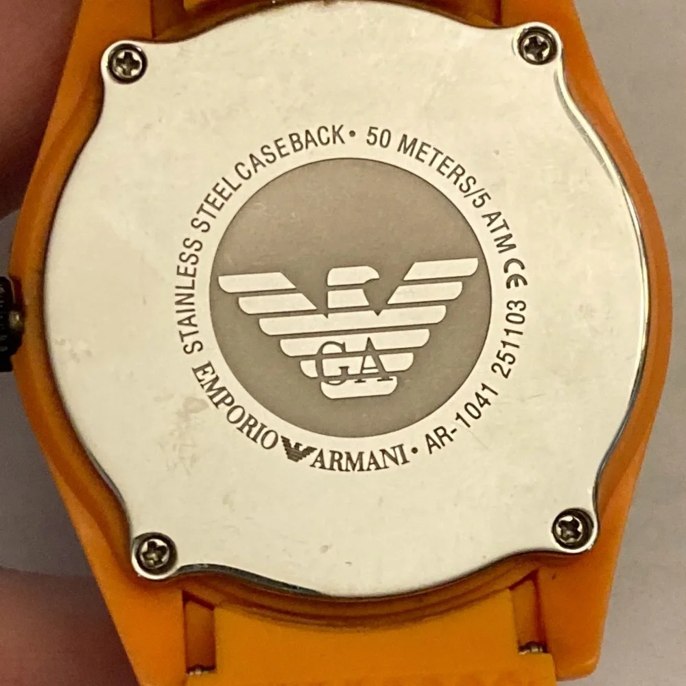 Emporio Armani AR-1041 251103 Black and Orange Watch with Date Display EUC